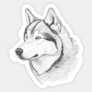 Alaskan Malamute Dog Minimalistic Line drawing in Grey Sticker